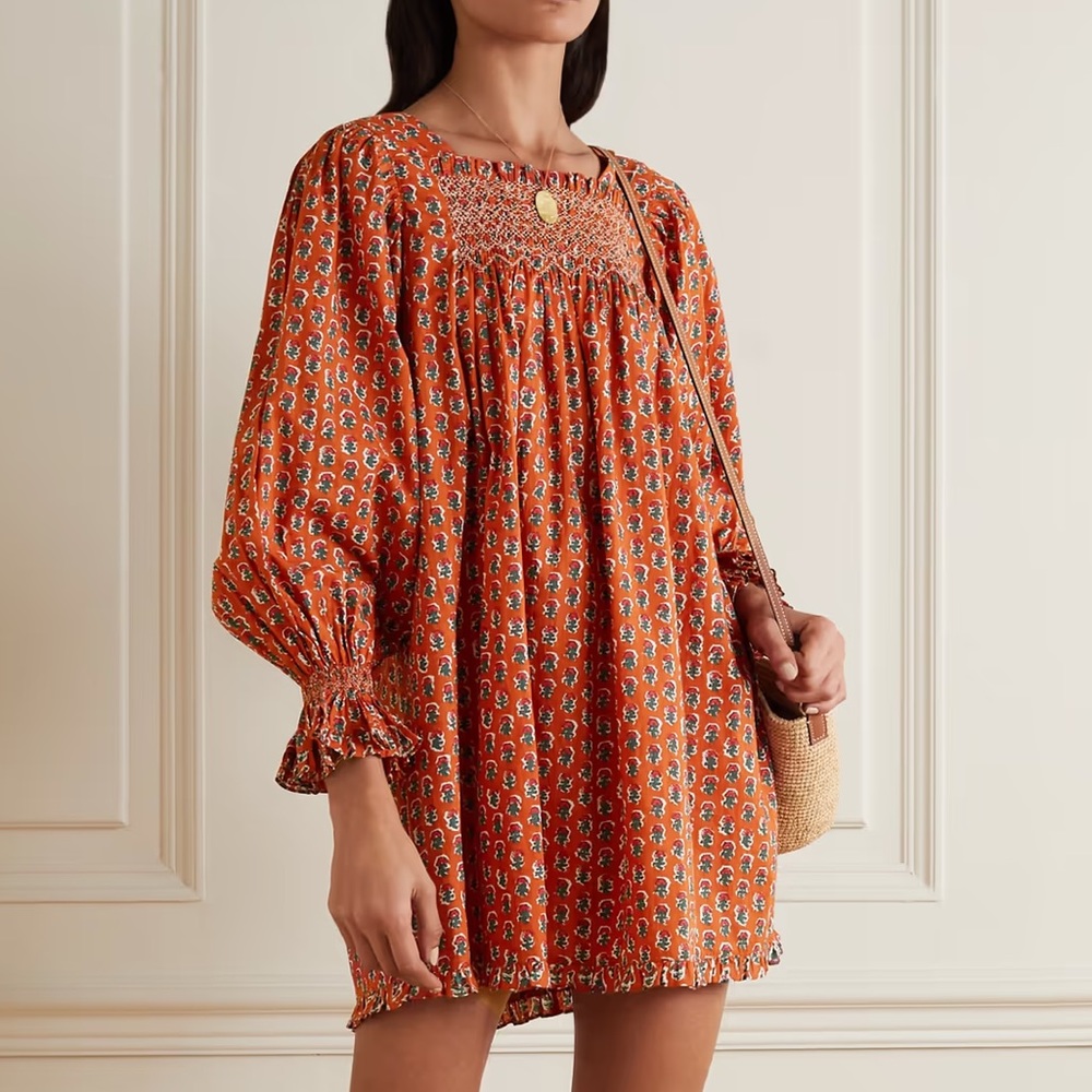 Doen Estee smocked floral-print organic cotton mini dress